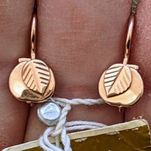 NOS Russian Soviet USSR 14K 585 Rose Pink Gold Diamond Cut Apple Dangle EARRINGS